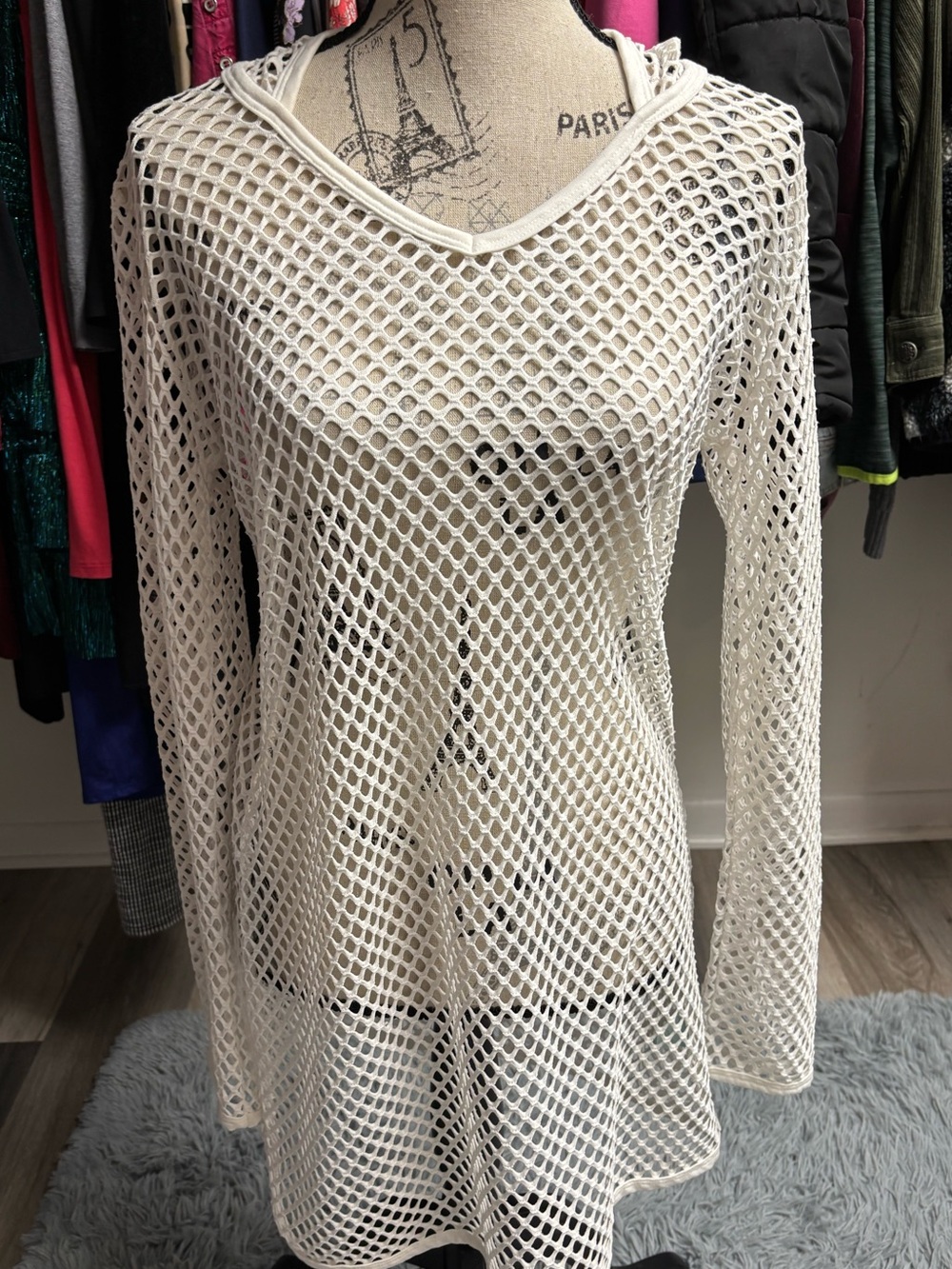 White Open-Knit Hooded Beach Tunic